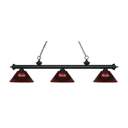 Z-LITE Riviera 3 Light Billiard Light, Matte Black And Burgundy 200-3MB-ARBG